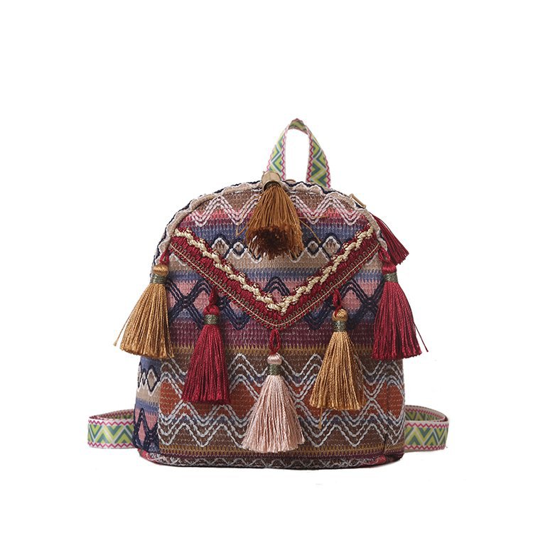 Wholesale Ethnic Style Tassel Mini Canvas Backpack